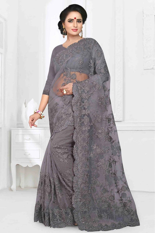 Grey Net Designer Saree NCSD10910477