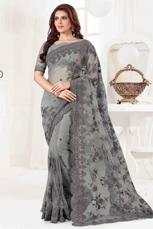 Grey Net Designer Saree NCSD10910497