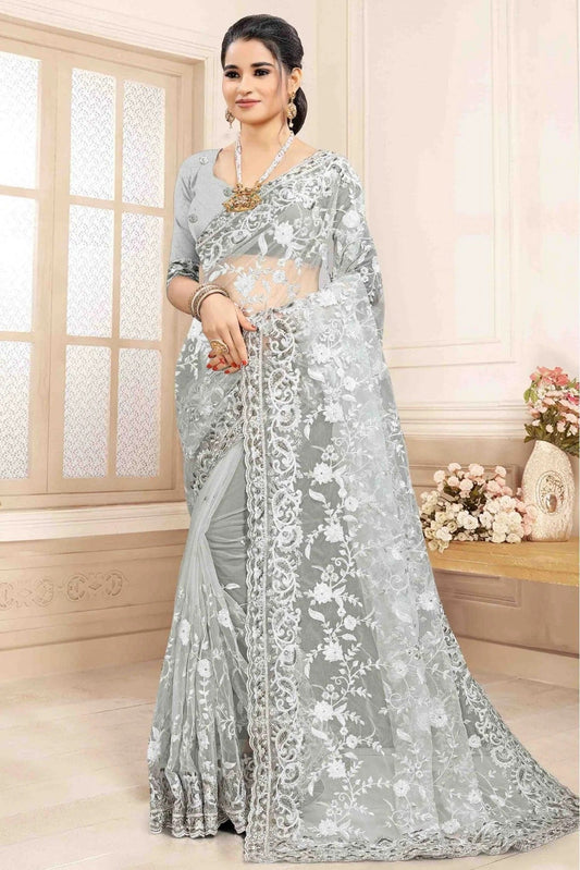 Grey Net Designer Saree NCSD11210557