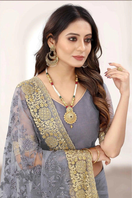 Grey Net Designer Saree NCSD11210825