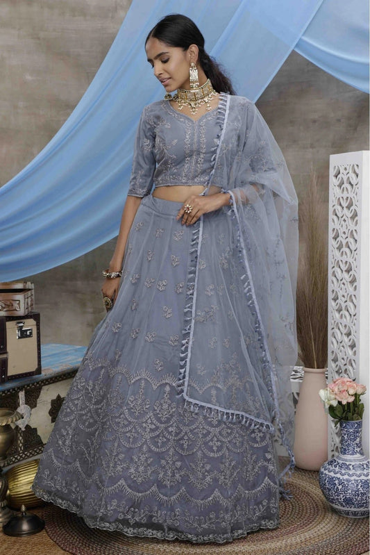 Grey Net Embroidery Lehenga Choli NCLC11510133