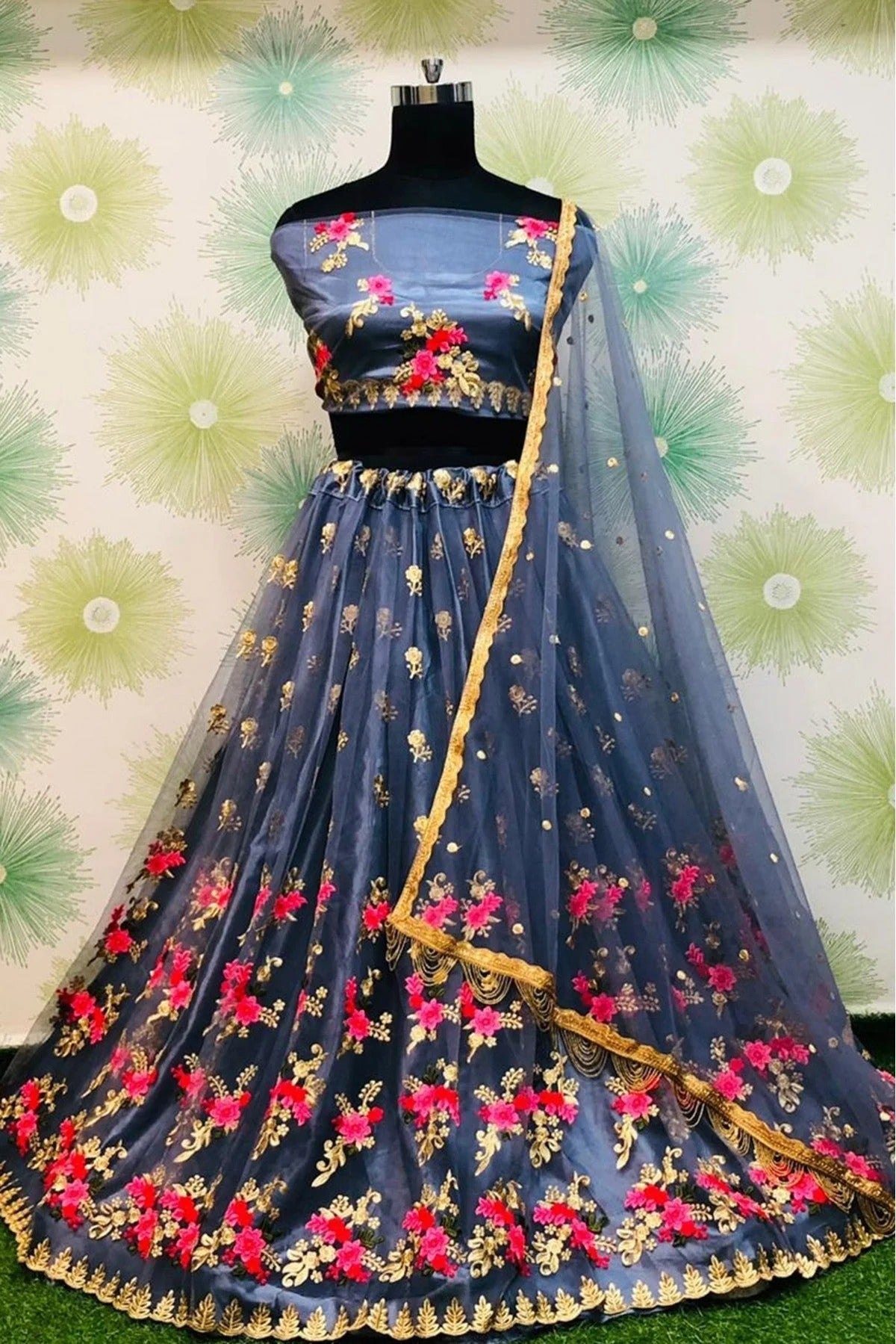 Grey Net Lehenga Choli NCLC10210125