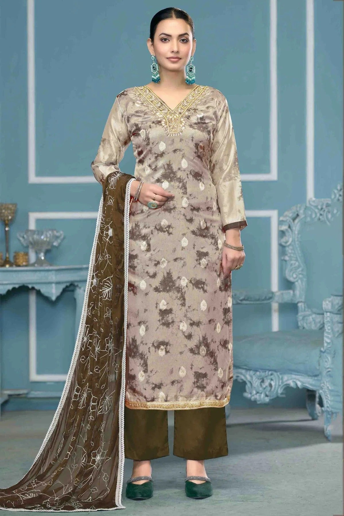 Grey Organza Banarasi Pant Style Suit NCSM11110730
