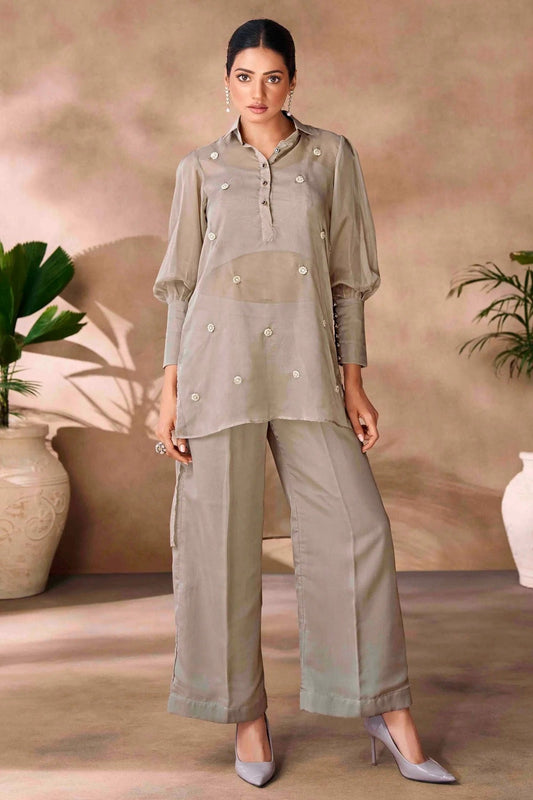 Grey Organza Co-Ord Set NCTP10810125