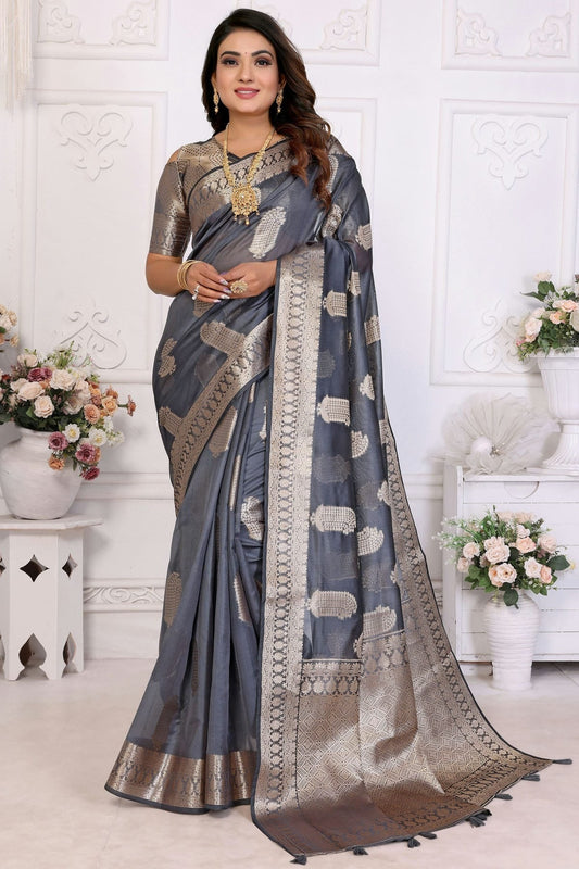 Grey Organza Traditional Saree NCSD11111090
