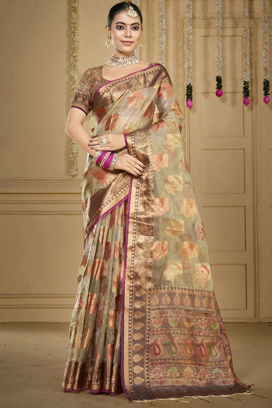 Grey Organza Woven Traditional Saree NCSD11010357