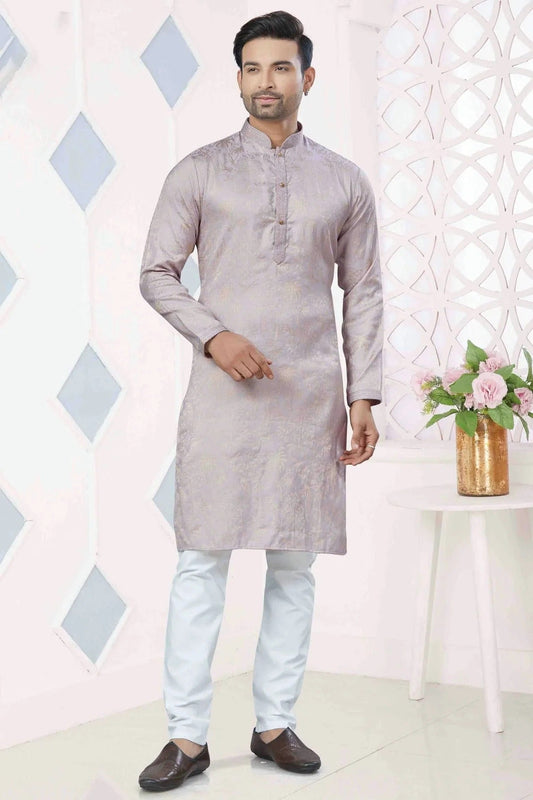 Grey Pintex and Woven Jacquard Silk Kurta Pajama NCKP11110582