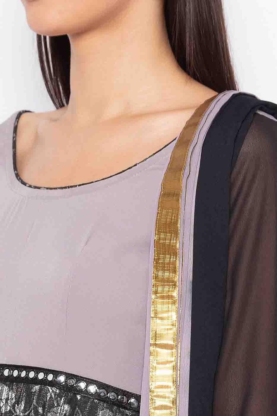 Grey Plus Size Crepe Embroidery Anarkali Suit NCSS10710553