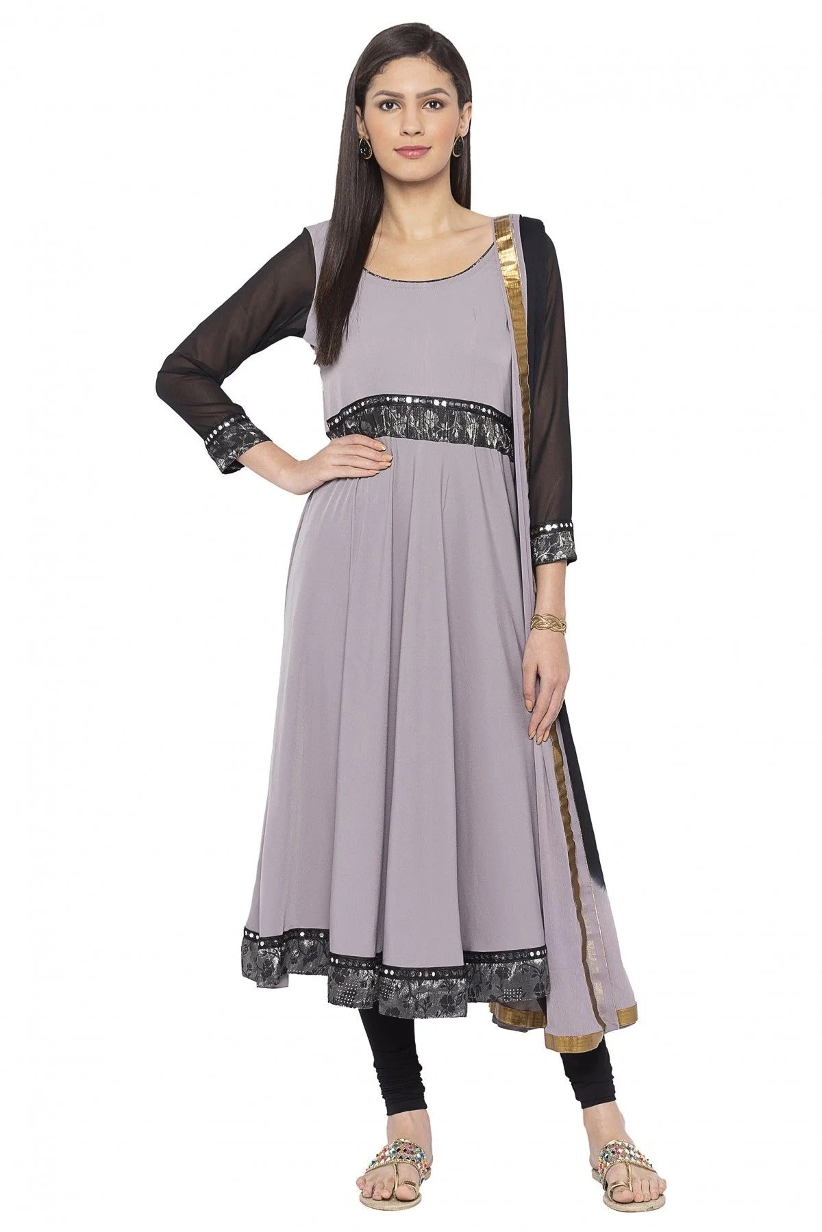 Grey Plus Size Crepe Embroidery Anarkali Suit NCSS10710553