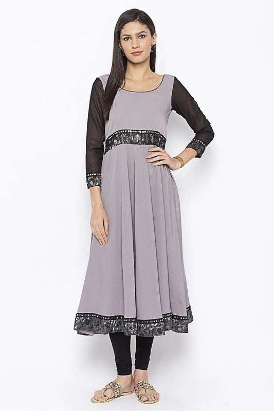 Grey Plus Size Crepe Embroidery Kurta Set NCKR10710313