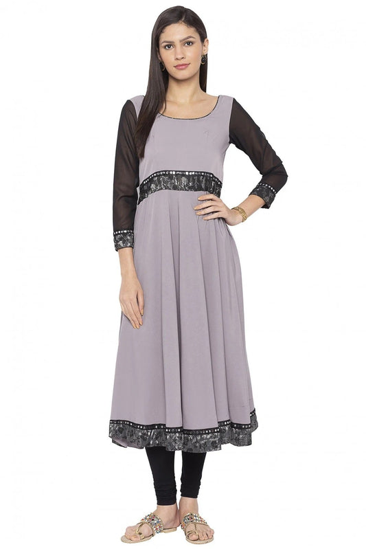 Grey Plus Size Crepe Embroidery Kurti NCKR10710140