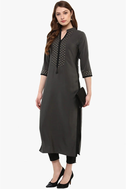 Grey Plus Size Crepe Straight Kurti NCKR10610178
