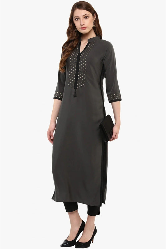 Grey Plus Size Crepe Straight Kurti NCKR10610178