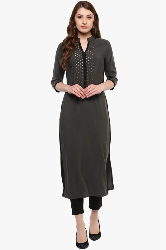 Grey Plus Size Crepe Straight Kurti NCKR10610178