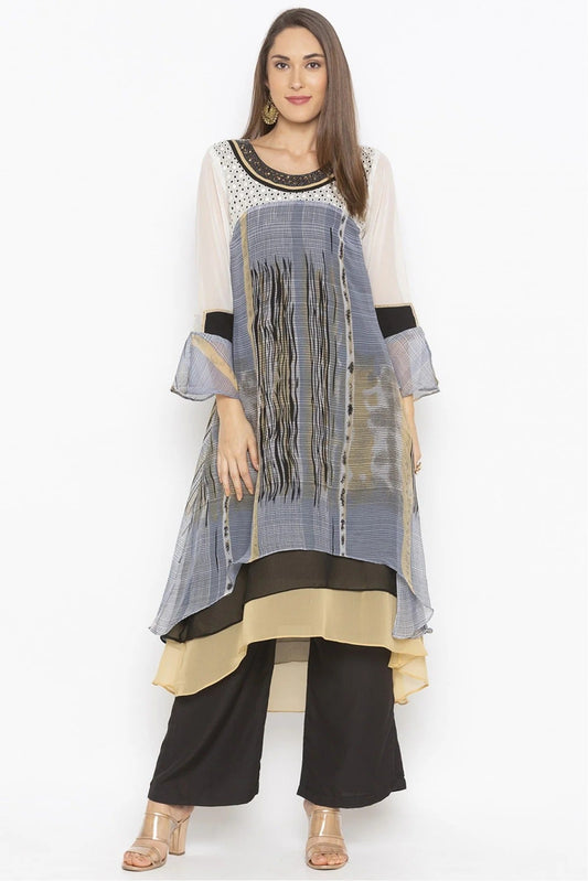 Grey Plus Size Georgette Embroidery Kurta Set NCKR10710310