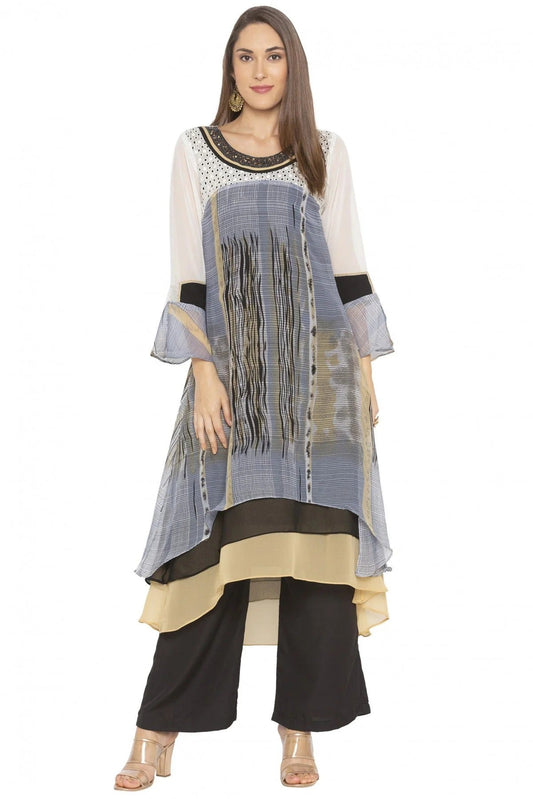 Grey Plus Size Georgette Embroidery Kurti NCKR10710138