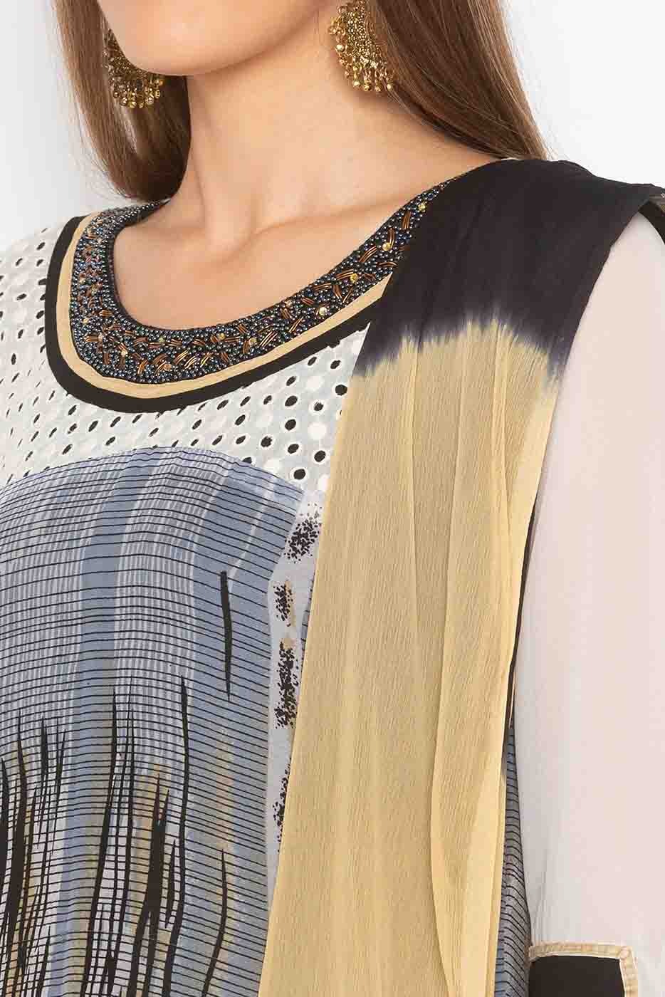 Grey Plus Size Georgette Embroidery Palazzo Pant Suit NCSS10710550