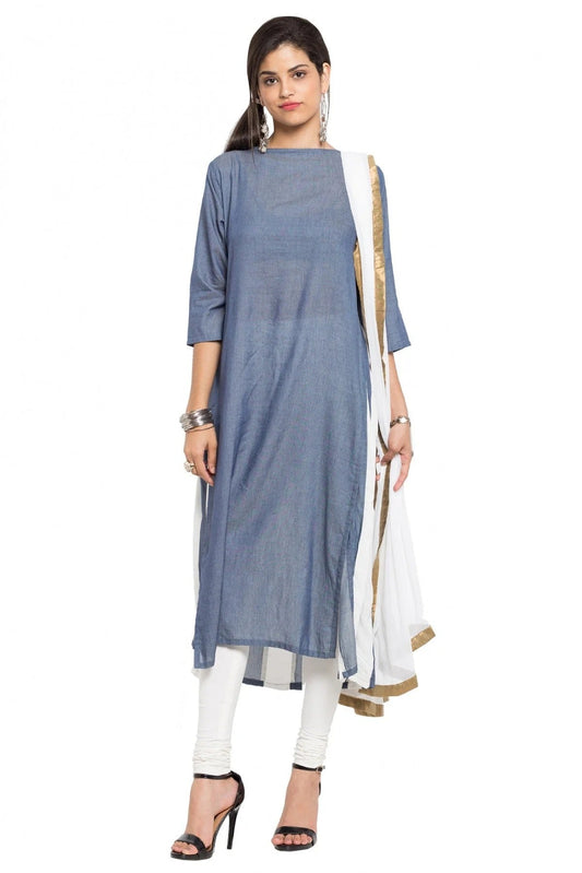 Grey Plus Size Stitched Cotton Churidar Suit NCSS10710490