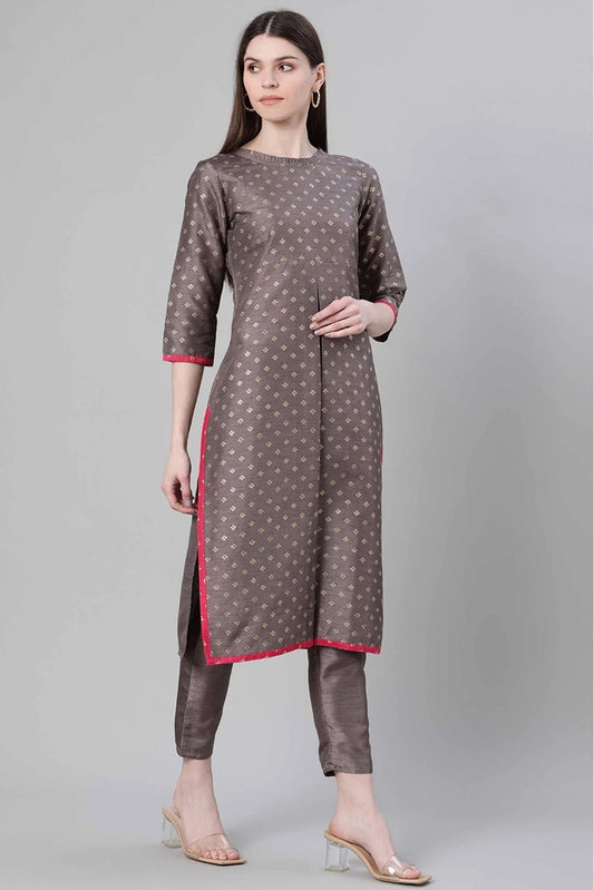 Grey Poly Silk Foil Print Kurti NCKR10610206