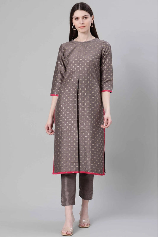 Grey Poly Silk Foil Print Kurti NCKR10610206