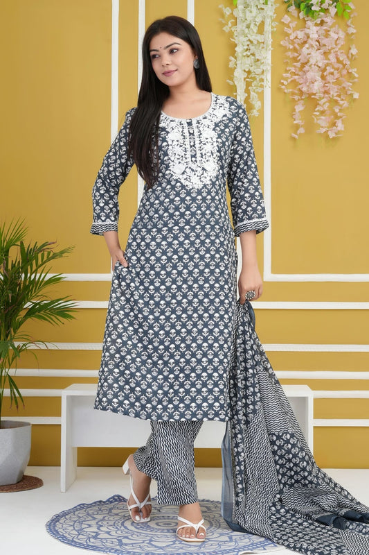 Grey Rayon Cotton Readymade Anarkali Suit NCSS11410448