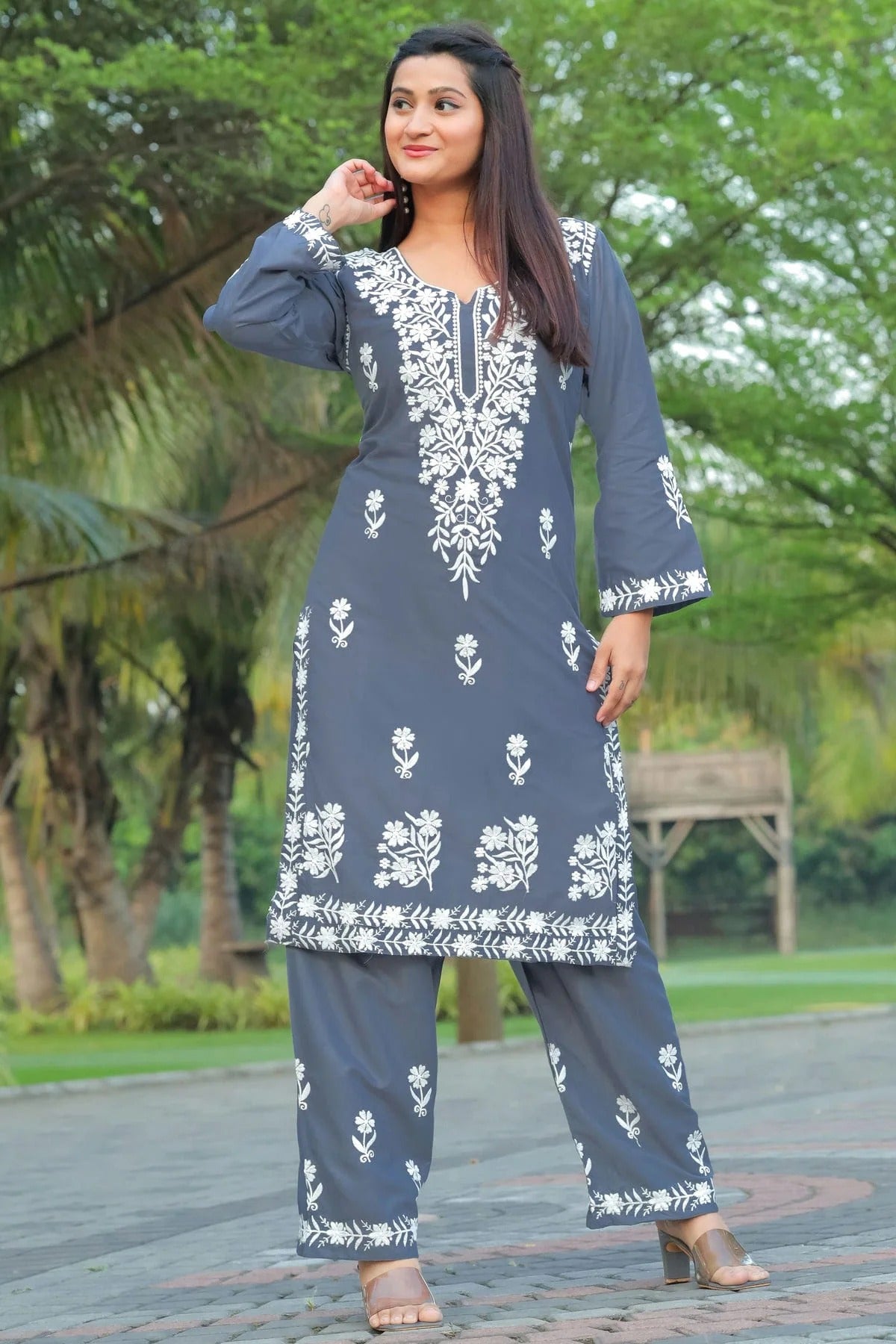 Grey Rayon Kurta And Pant Set  NCKR11112040