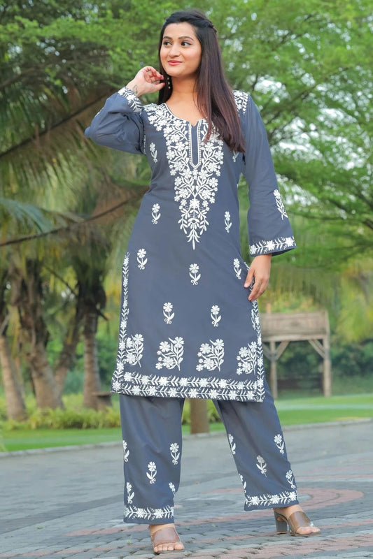 Grey Rayon Kurta And Pant Set  NCKR11112040