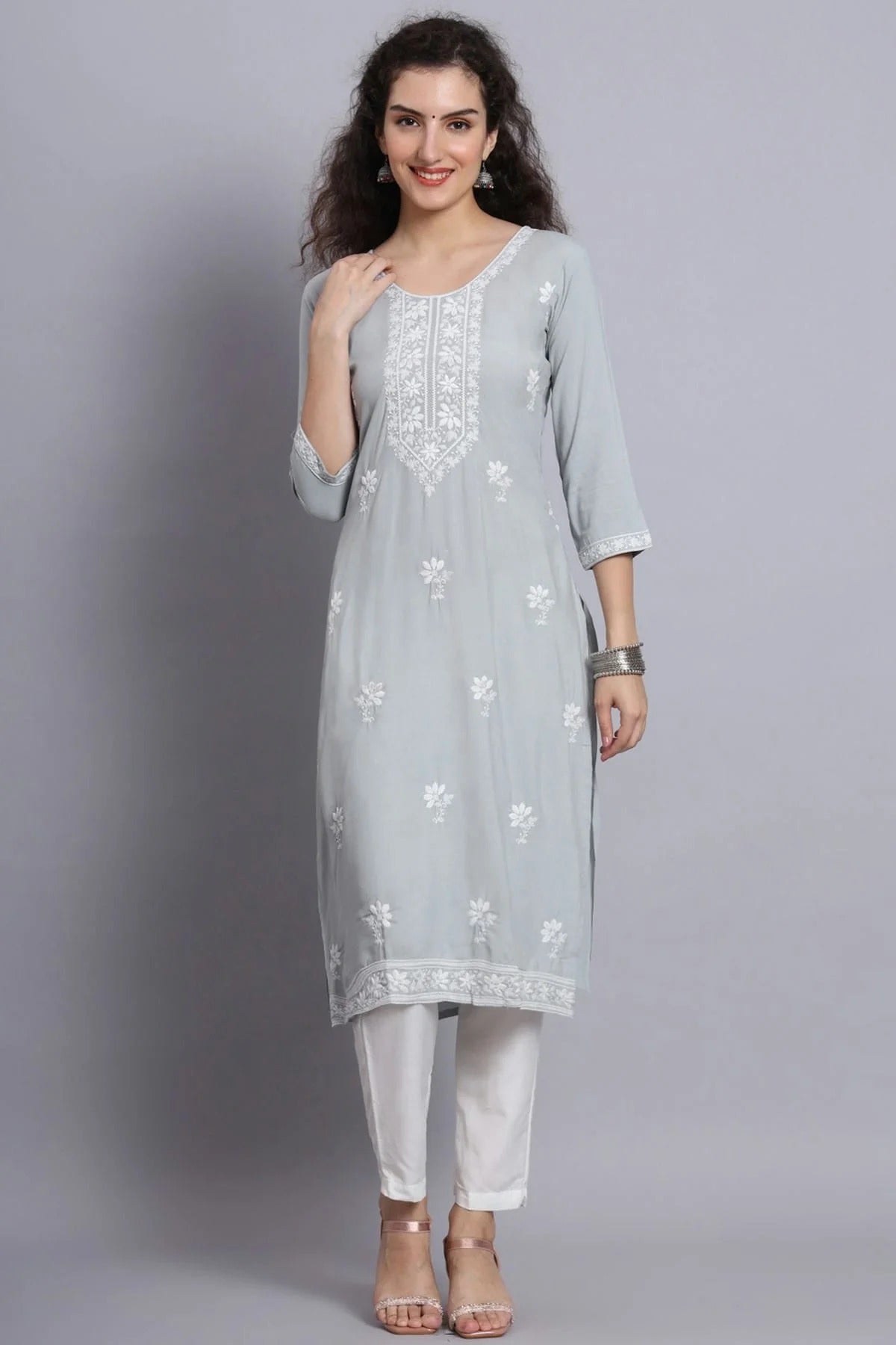 Grey Rayon Kurti NCKR11112075
