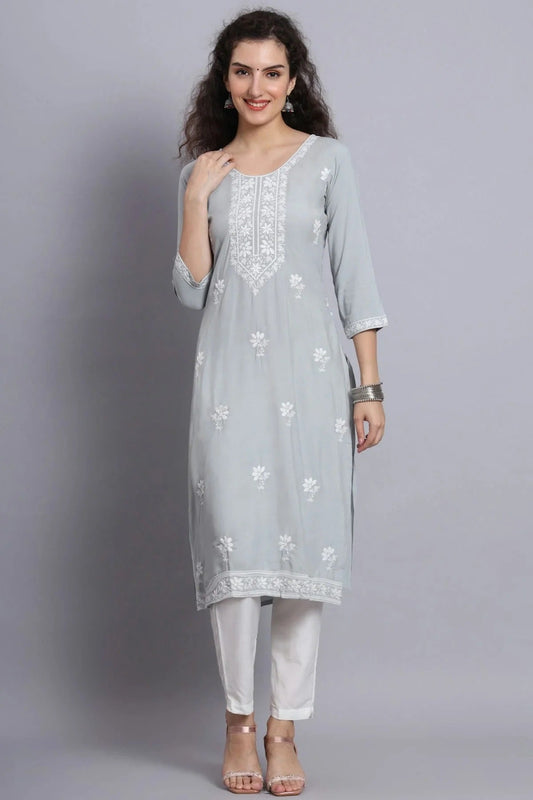 Grey Rayon Kurti NCKR11112075