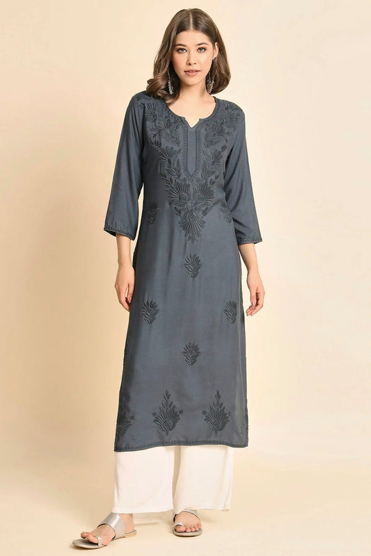 Grey Rayon Kurti NCKR11112136