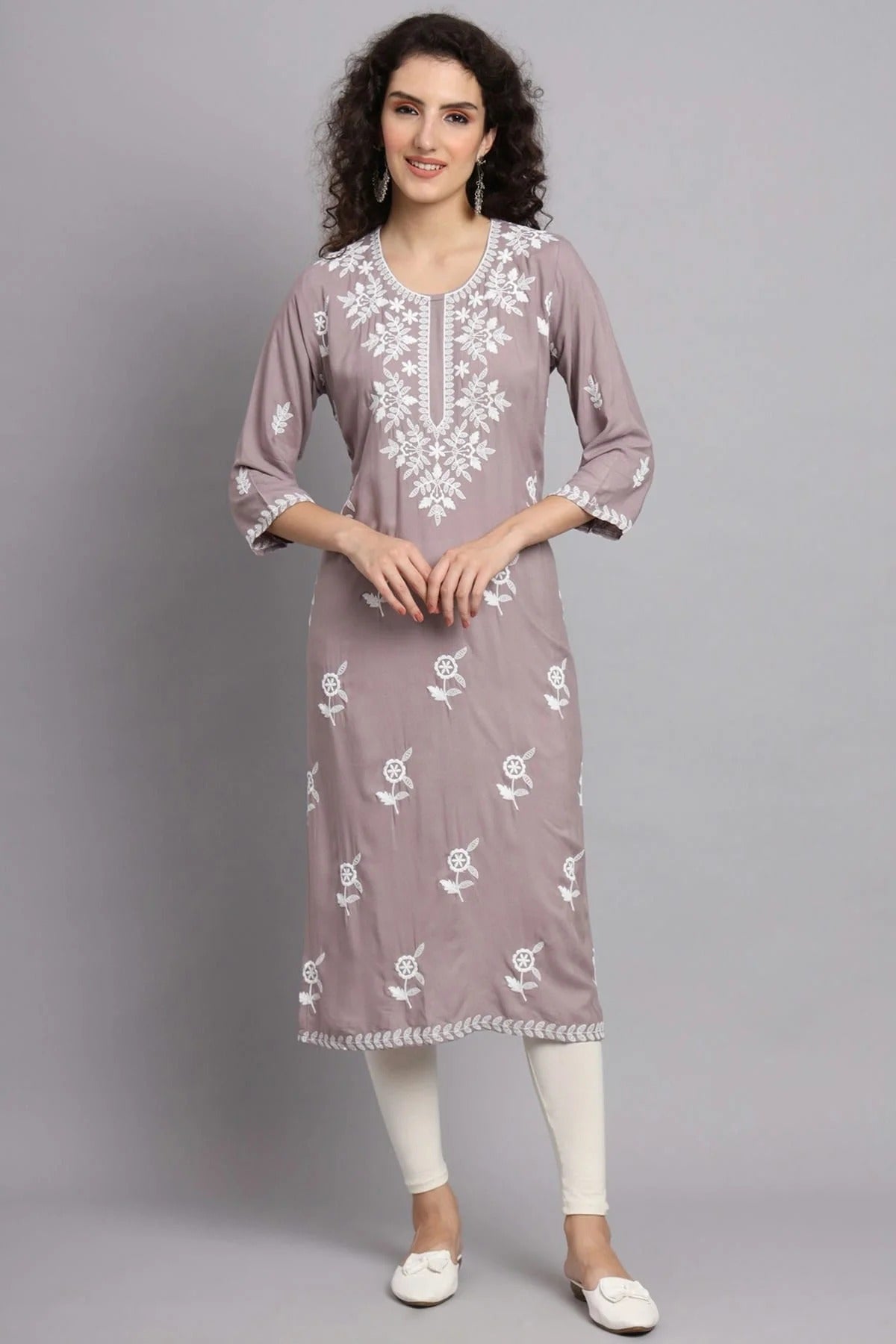 Grey Rayon Kurti NCKR11112150