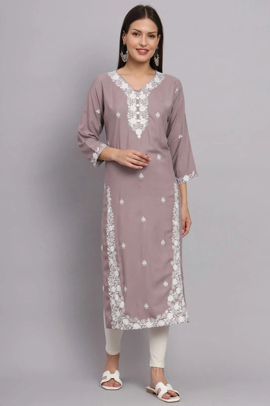 Grey Rayon Kurti NCKR11112160