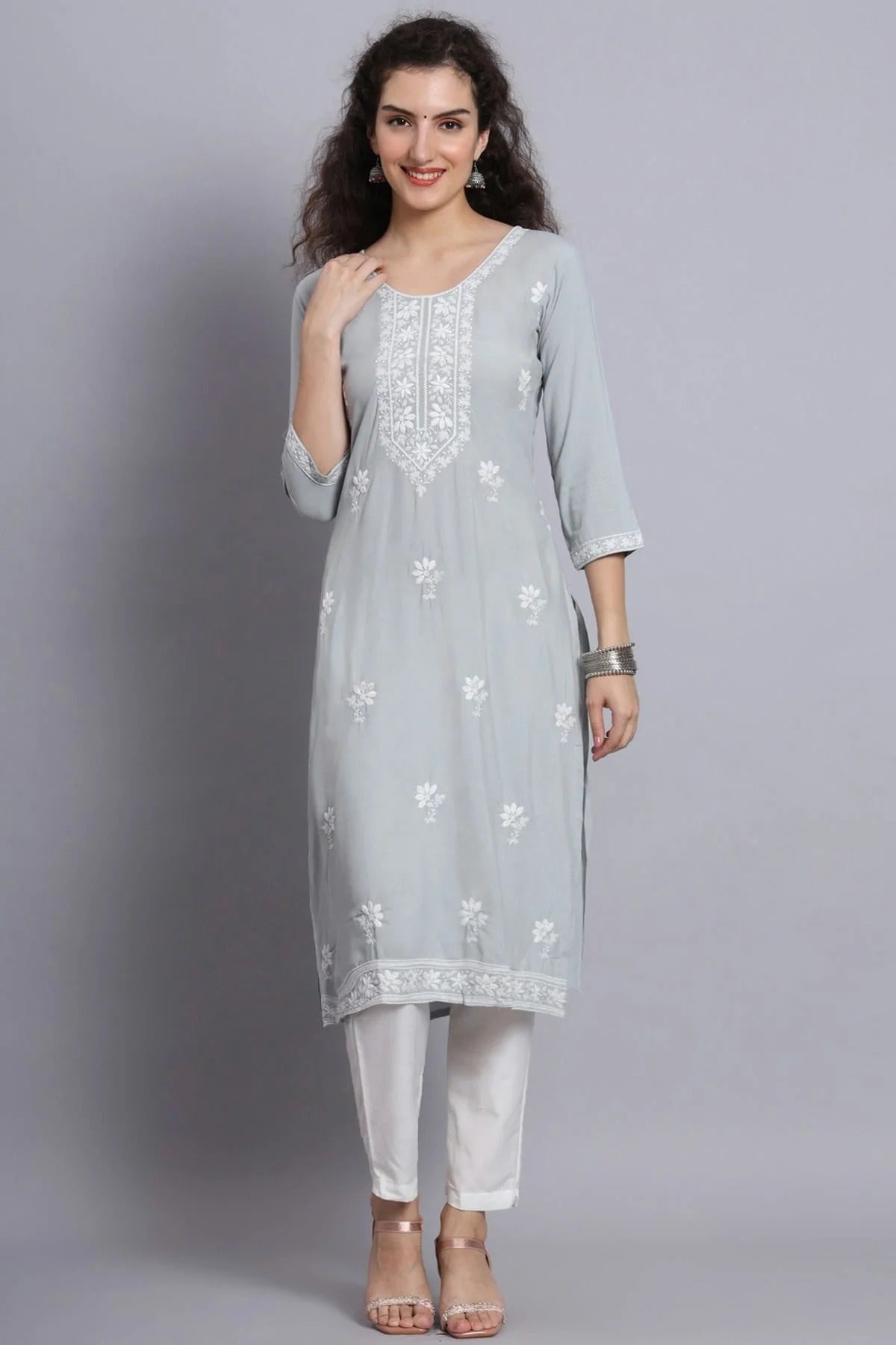 Grey Rayon Kurti NCKR11112164