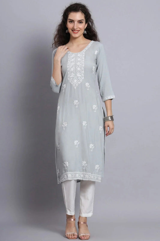 Grey Rayon Kurti NCKR11112164