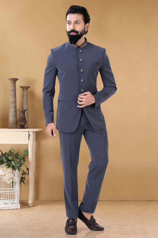 Grey Rayon Jodhpuri Suit NCSH11310187