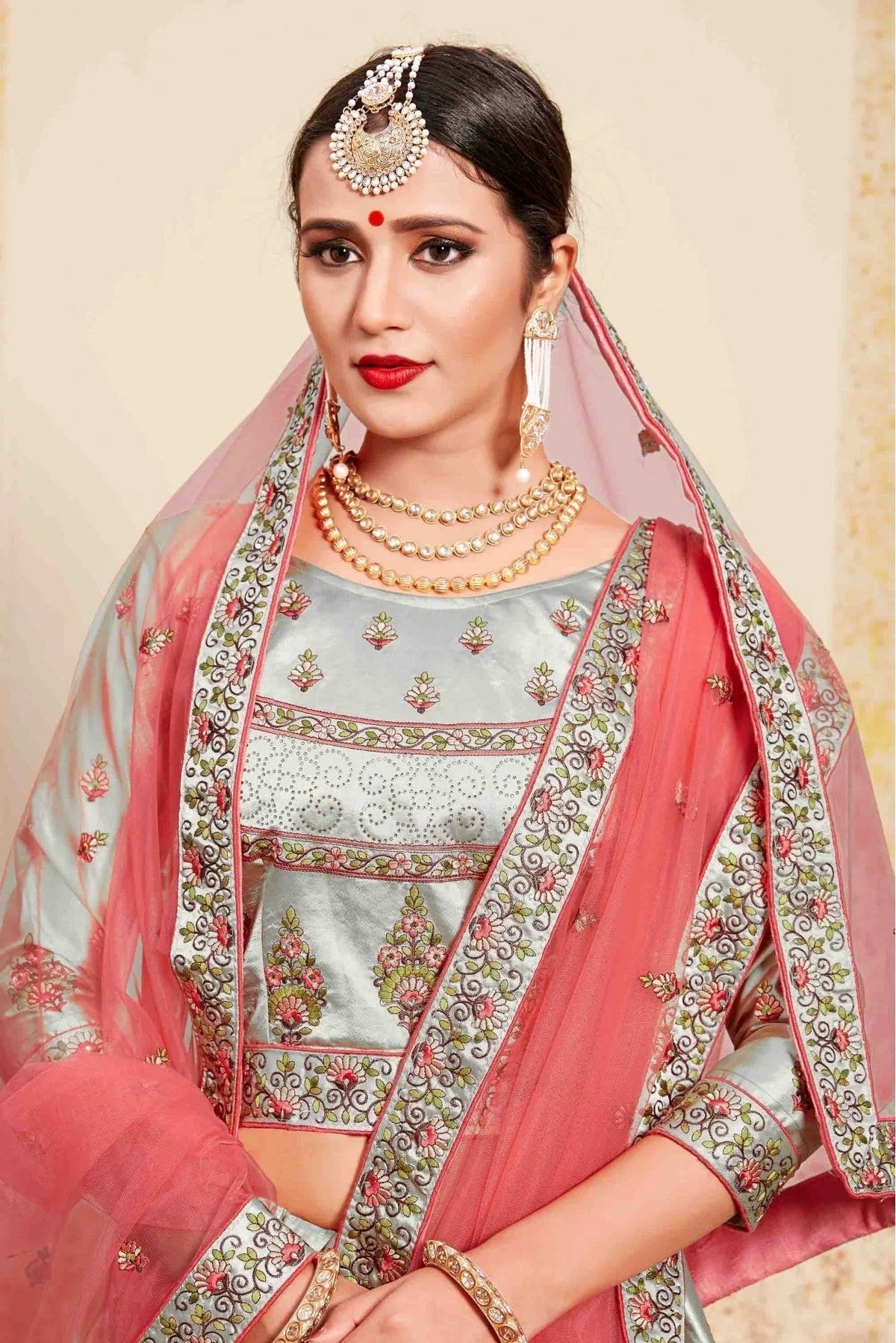 Grey Satin Embroidery Lehenga Choli NCLC10810451
