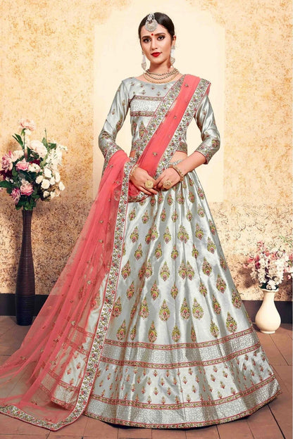 Grey Satin Embroidery Lehenga Choli NCLC10810451