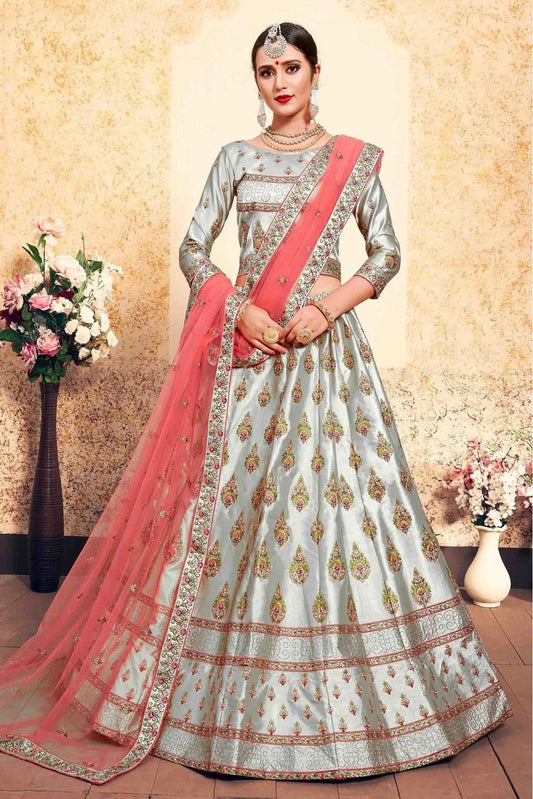 Grey Satin Embroidery Lehenga Choli NCLC10810451