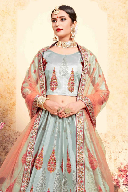 Grey Satin Embroidery Lehenga Choli NCLC10810454