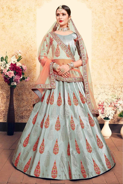 Grey Satin Embroidery Lehenga Choli NCLC10810454