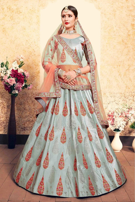 Grey Satin Embroidery Lehenga Choli NCLC10810454