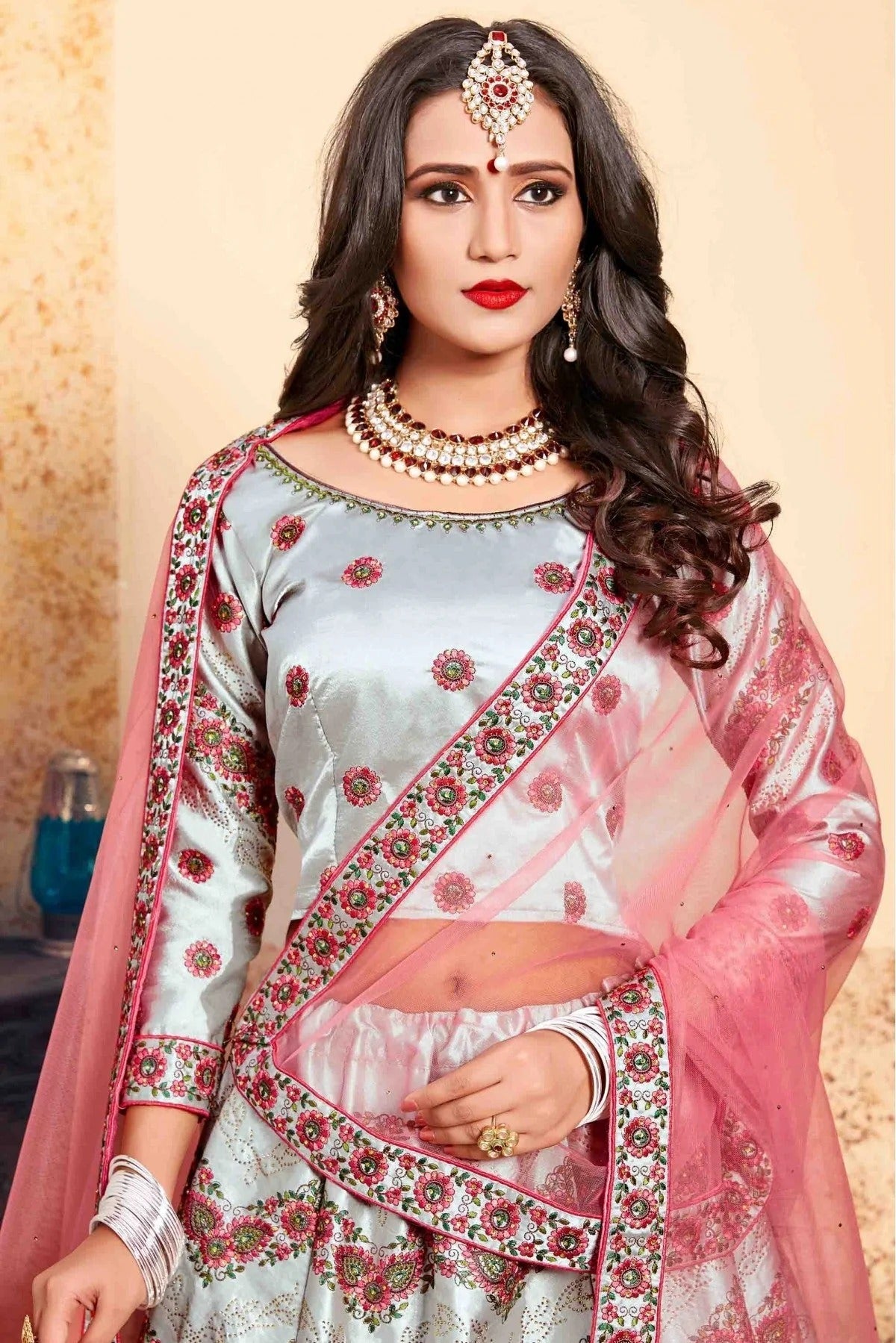 Grey Satin Embroidery Lehenga Choli NCLC10810456