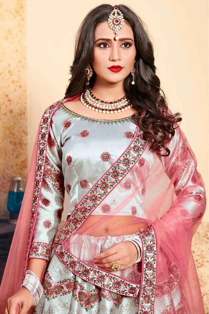 Grey Satin Embroidery Lehenga Choli NCLC10810456
