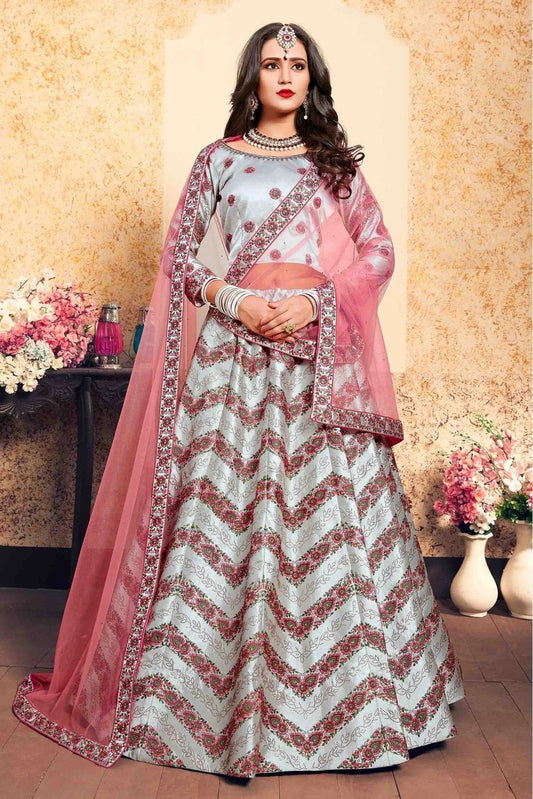 Grey Satin Embroidery Lehenga Choli NCLC10810456