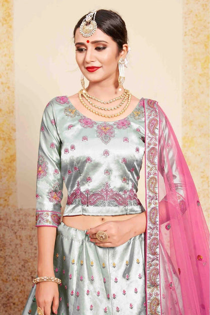 Grey Satin Embroidery Lehenga Choli NCLC10810526