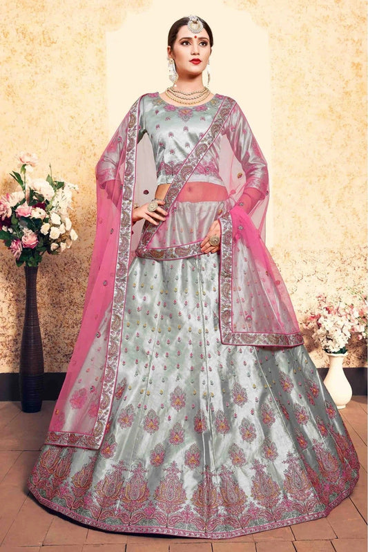 Grey Satin Embroidery Lehenga Choli NCLC10810526
