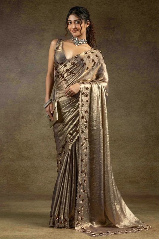 Grey Satin Silk Designer Saree NCSD11210162