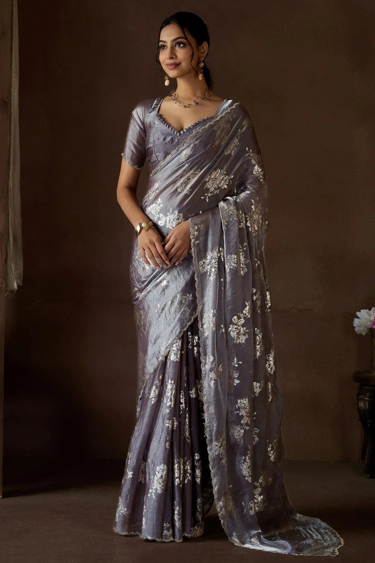 Grey Satin Silk Designer Saree NCSD11210204