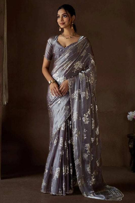 Grey Satin Silk Designer Saree NCSD11210204