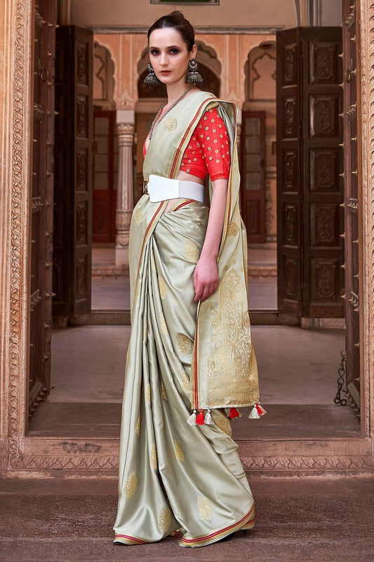 Grey Satin Silk Saree NCSD11112509
